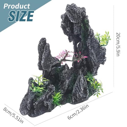 Aquarium Resin Castle Decor, Large Ancient Stone Castle Fish Tank Ornament with Caves & Tunnels, Realistic Hideout for Betta Fish, Guppies, Shrimp, Turtles (Freshwater & Saltwater Safe) (Rockery)