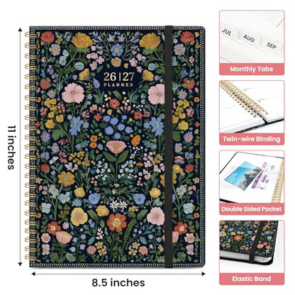 Planner 2026-2027, Academic Monthly and Weekly Calendar Planner for Women, July 2026 - June 2027, Hardcover Pretty Agenda Planner Book with Tabs, Spiral Daily Organizer for School Office Home Supplies, 8.5" x 11" - Garden of Whimsy - color: C-Garden of Wh