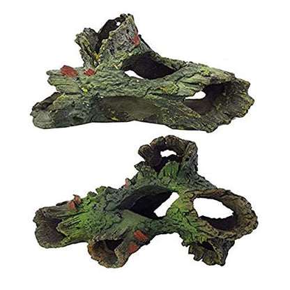 Tfwadmx Decaying Trunk Aquarium Ornament, Betta Fish Hideout - Small Resin Aquarium Decoration Log with Holes & Caves - size: Style 1 (2 PCS)