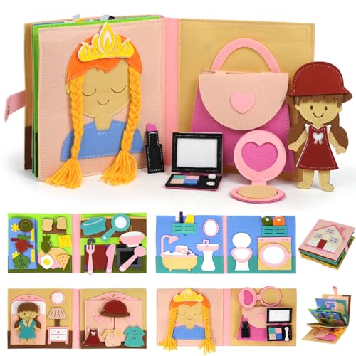 AIXMEET Toddler Busy Board, Sensory Busy Board for Toddlers 3456 Year Old, Montessori Felt Quite Book Preschool Early Learning Educational Travel Toys Autism Sensory Cloth Book