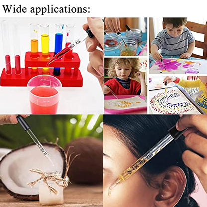 Eye Droppers for Essential Oils, Pipettes Dropper with Black Rubber Head, Calibrated Thick Glass Medicine Dropping Pipettes, 1ml Droppers Measurer, Dropper for Liquids, Straight-Tip, 5 Packs