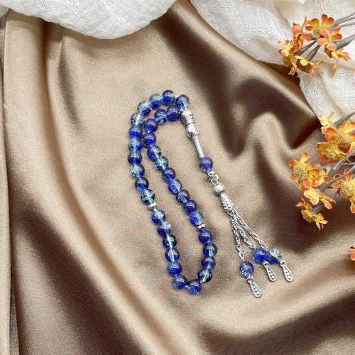 Islamics Prayer Beads 33 Tasbih Ice Cracked Glass Rosary Necklace for Muslims Worship and Spiritual Reflection Daily Worship Tasbih - color: Gray
