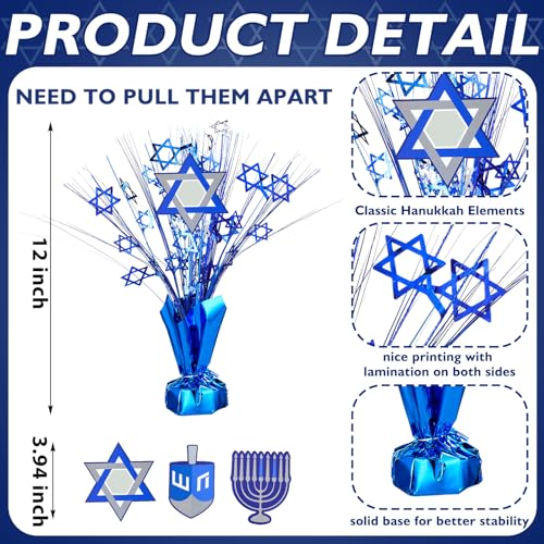 Suzile 6 Sets Chanukah Decorations Hanukkah Table Centerpieces Metallic Foil Spray Decor, Blue Burst Centerpieces David Stars Table Top Set for Christmas Holiday Party Supplies Home Table Decorations