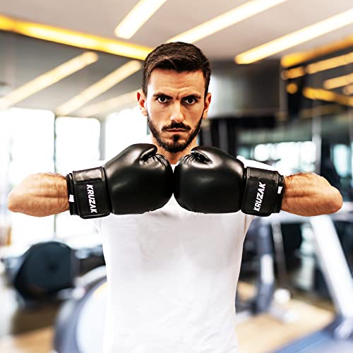 Kruzak Plain Boxing Gloves for Sparring, Kickboxing, Muay Thai, Martial Arts & MMA Fighting - Men & Women Punch Bag Mitts Training and Focus Pads Punching - color: Black, size: 16 oz