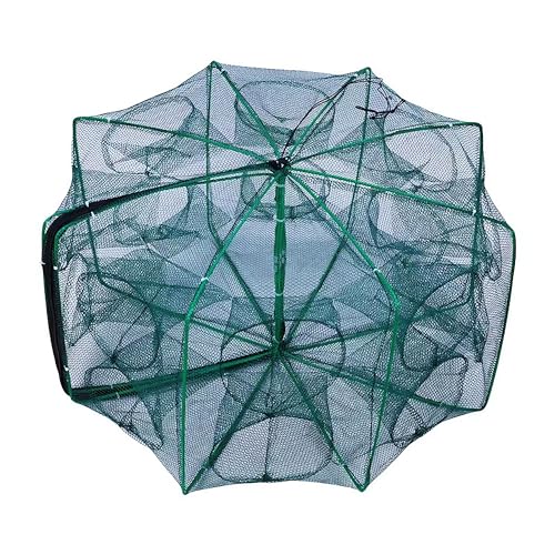Foldable Bait Trap Fishing Net - Hand Cast Cage for Catching Fish Shrimp Crab Crawfish - color: Green, size: 16 Entrances