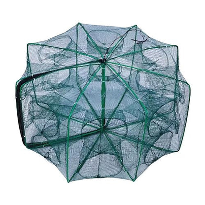 Foldable Bait Trap Fishing Net - Hand Cast Cage for Catching Fish Shrimp Crab Crawfish - color: Green, size: 16 Entrances