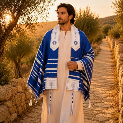 The Holy Promise Messianic Prayer Shawl-72 x22 Christian Tallit with Biblical Verses-Includes Carrying Bag - color: Blue
