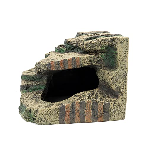 JIHAQUA Large Resin Reptile Tank Accessories Hideouts Cave | Habitat Decor for Leopard Gecko Lizards Turtle