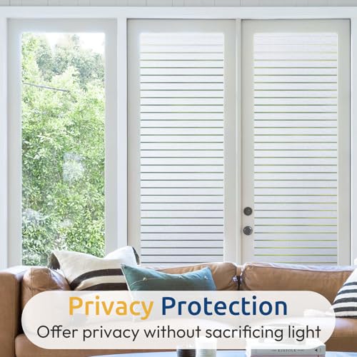 rabbitgoo Frosted Glass Window Privacy Film, Stripe Pattern, 35.4" x 78.7" | Reeded Blinds Design, All Day Privacy Shield, Opaque Frosted Cover, Sun Blocking, Static Cling No Glue, for Home, Office - color: Pure Stripe, size: 35.4" x 78.7"