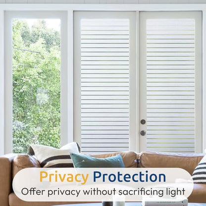 rabbitgoo Frosted Glass Window Privacy Film, Stripe Pattern, 35.4" x 78.7" | Reeded Blinds Design, All Day Privacy Shield, Opaque Frosted Cover, Sun Blocking, Static Cling No Glue, for Home, Office - color: Pure Stripe, size: 35.4" x 78.7"