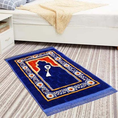 Prayer Rug Muslim Mat Islamic - Padded Very Thick Prayer Rug Sajadah for Men Women with Islam Prayer Beads, Soft and Luxury (31.5" x 47.2", Royal Blue) - color: Blue