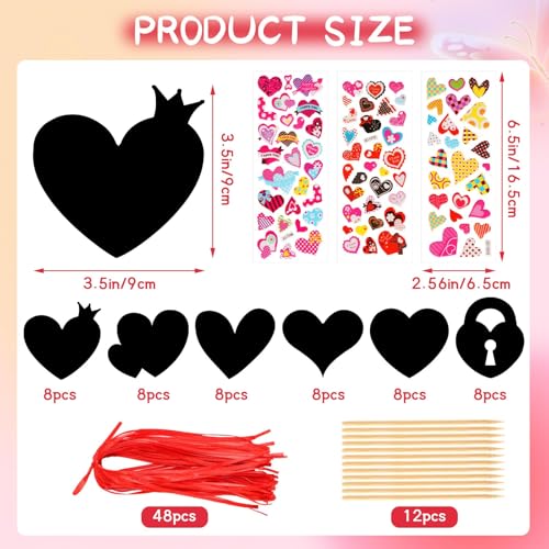 FEBSNOW 48Pcs Valentines Crafts for Kid Heart Rainbow Scratch Paper Art Set | School Classroom Valentines Day Activities, Kids DIY Craft Projects, Magic Hanging Scratch Ornaments, Holiday Party Favors - style: Valentines