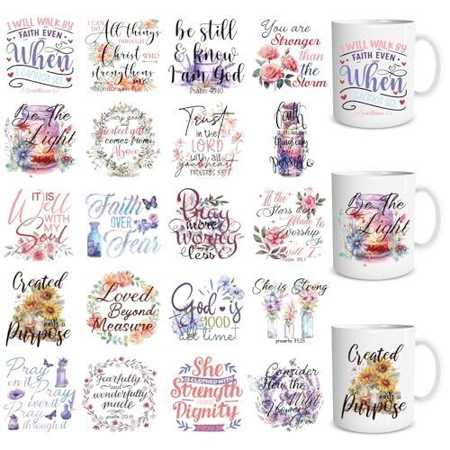 UV DTF Cup Wrap - 20 Sheets Bible Verse UV DTF Cup Wraps for 16 OZ Inspirational Faith God UVDTF Cup Wraps Affirmation Waterproof UV DTF Transfer Stickers for Glass Cup Mug Wood DIY Crafts - style: Bible