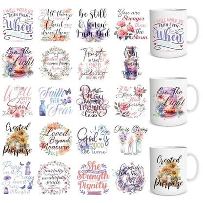 UV DTF Cup Wrap - 20 Sheets Bible Verse UV DTF Cup Wraps for 16 OZ Inspirational Faith God UVDTF Cup Wraps Affirmation Waterproof UV DTF Transfer Stickers for Glass Cup Mug Wood DIY Crafts - style: Bible