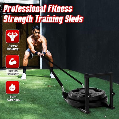 GADFISH Medium-sized Weight Sled, Adjustable Height Workout Fitness Sled for Speed Training, Push and Pull Sleds for Exercise, Suitable for 1" & 2" Weight Plate, Applicable to Multiple Scenarios