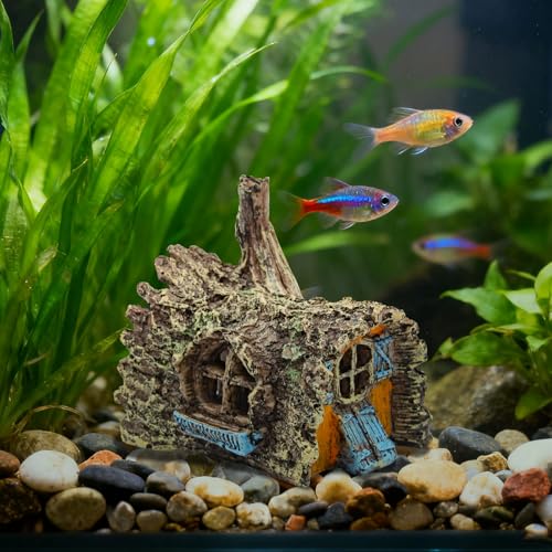 Fish Tank Decorations, Resin Simulated Tree House Hide, Aquarium Caves and Hides for Fish, Tank Accessories Decorations, Aquarium Ornaments Hideout