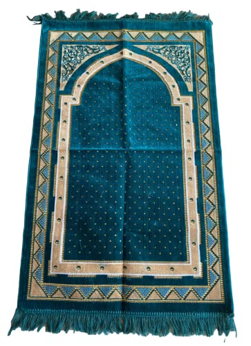 Islamic Prayer Rugs, Muslim Prayer Mats, Velvet Sajjadah, Janamaz, Islamic Gifts (Turquoise) - color: Turquoise