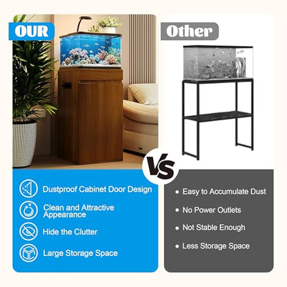 10-15 Gallon Aquarium Stand with Power Outlets, Farmhouse Fish Tank Stand, Reptile and Terrarium Stand with Drawer and Cabinet Storage, Sturdy Heavy Duty 16.9"