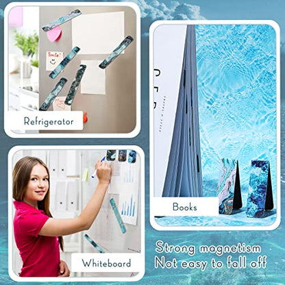 Zonon 24 Pcs Ocean Magnetic Bookmarks Summer Blue Magnet Page Markers Page Clip Funny Bookmark Gifts for Graduation Reading Lover Women, Men Classroom Prize Graduation Party Favors - style: Ocean