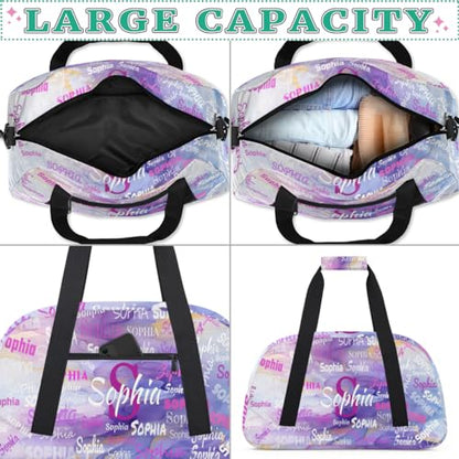 Personalized Gym Bag for Girls, Purple Marble Texture Print with Name | Custom Sport Gym Dance Cheerleading Duffel Bag Training Fitness Bags Travel Duffel Bag - color: Color 25