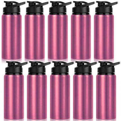 10 Pack Water Bottles Bulk, 20oz Sports Aluminum Water Bottle with Snap Lids Metal Reusable Leak proof Personalized Bottle for Travel Camping Gym Hiking Fishing (Pink) - color: Pink