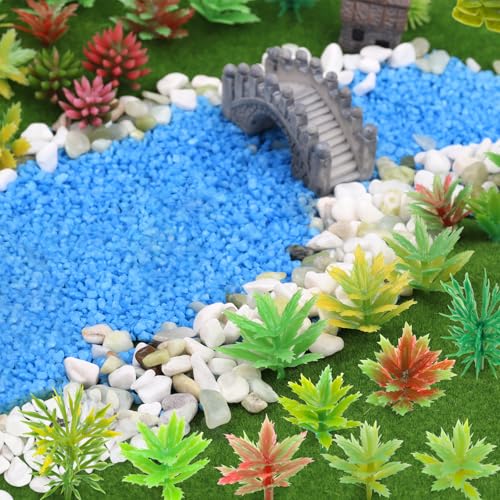 QUOZUO 82pcs Model Plants Miniature Trees Train Scenery Rainforest Fairy Garden Accessories Model Railway River Stone Artificial mini Plants Park Garden Scene Architecture Building Model