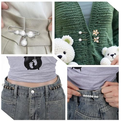 16 Pcs Pearl Brooch Pins Set, Decorative Safety Pin Pant Waist Tightener Pins for Clothes Sweater Shawl Hat Clips White Collar Clips for Cardigan Dress Sweater - style: Rhinestone Style