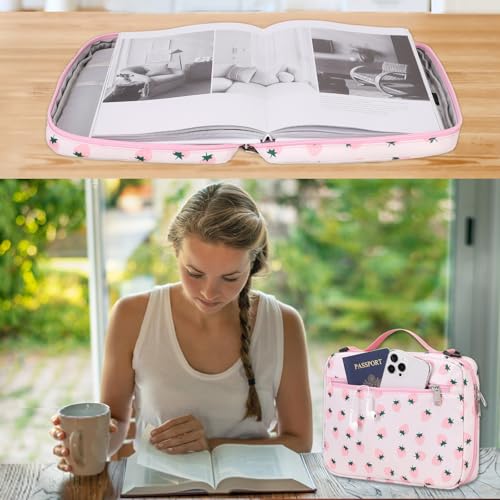 Bible Cover Case for Women Large Bible Cover for Girls Bible Study Supplies Accessories with Handle and Shoulder Strap | Durable - color: Pink-strawberry