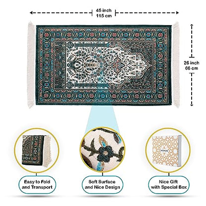 Islam Green Praying Mat, Travel Prayer Rug, Ramadan Gifts - color: Green