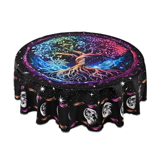 juniissl Sun Moon Tree Tablecloth Washable Round Table Cover for Kitchen Dining Decoration 60 Inch - color: Sun Moon