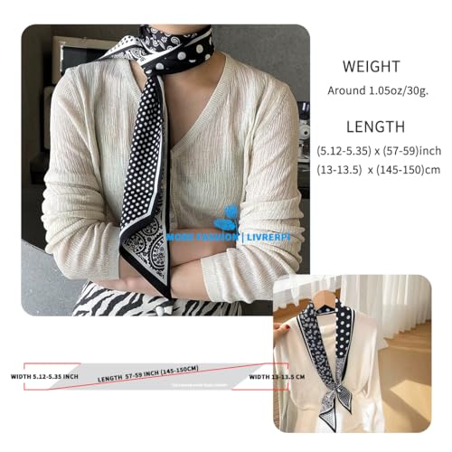 Silk Feeling Head Scarf Fashion Satin Hair Scarf Square Long Scarves for Women Gifts - color: 02 Black Point /5.12 X 59 Inch