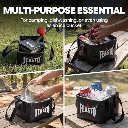 Feasto Collapsible Water Bucket for Grill Brush Cleaning & Soaking, Foldable Square Dunk Tank for Steam Grills, Multi-Use Indoor & Outdoor (Bucket Only, No Brush Included), Black