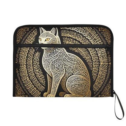 Arabic Calligraphy Cat Islamic Art Folder with Dividers 13 Pockets A4 Letter Size with Zipper Closure for Office Supply Paper File Organizer para guardar documentos