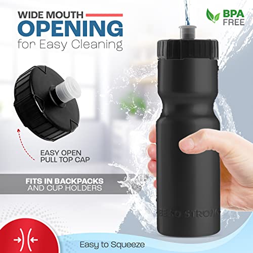 50 Strong | Bulk Water Bottles, 24-Pack, 22 oz, Sports Squeeze, Black - color: Black