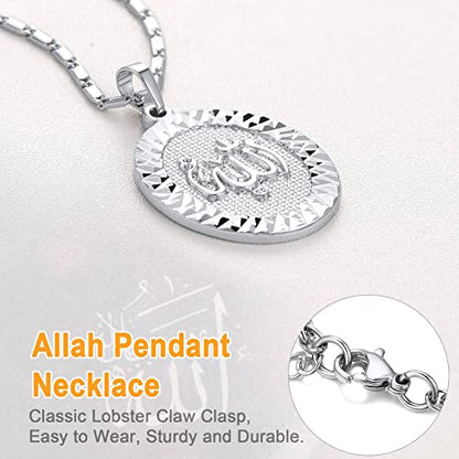 U7 Allah Pendant Necklace with Chain Platinum / 18K Gold Plated Muslim Jewelry Islamic Pendant - color: 05.Platinum Plated