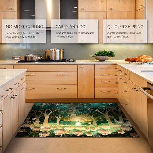 Cartoon Area Rug Green Flower and Jungle Theme Carpet Room Decor Machine Washable Floor Mat for Bedroom Living Room Cute Girl Gift Rug 5'3" x 6'7" - size: 5'3" x 6'7"