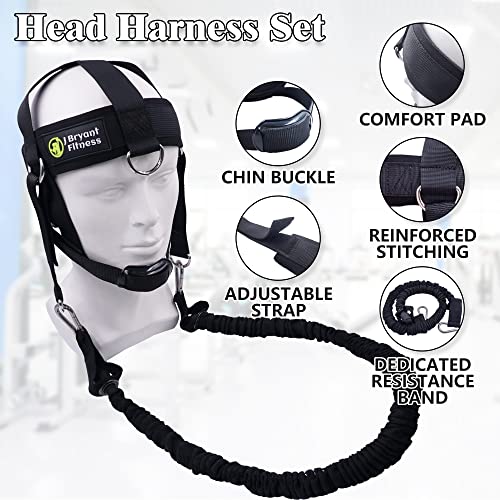 J Bryant Neck Harness Head - Weight Lifting with Resistance Tube Bands - Door Anchor Set Adjustable Neck Training Strap Exercise Equipment - color: Black-L(23"-25")