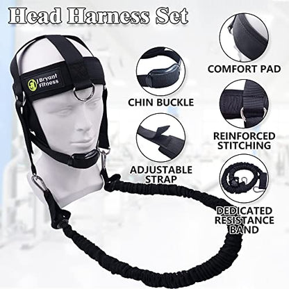 J Bryant Neck Harness Head - Weight Lifting with Resistance Tube Bands - Door Anchor Set Adjustable Neck Training Strap Exercise Equipment - color: Black-L(23"-25")