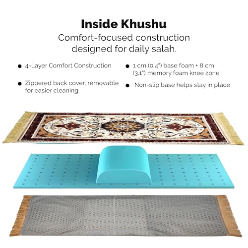 UrmiX Memory Foam Knee Support Prayer Rug/Mat– Orthopedic Style Thick Padded Janamaz Sajada, Premium Velvet Islamic Rug with Non-Slip Base, Tasbih Beads & Gift Box Included (Burgundy) - color: Burgundy