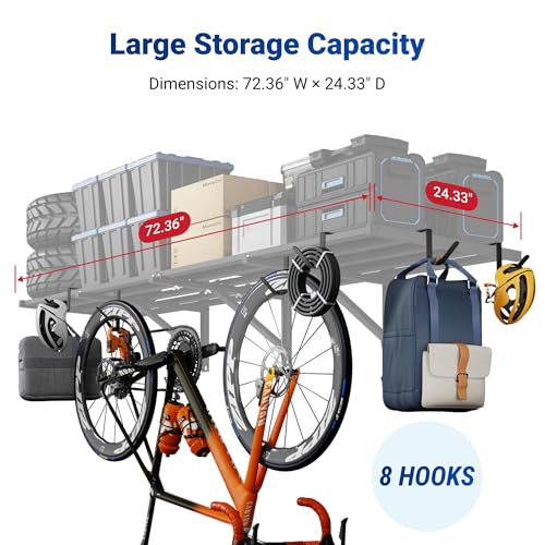 FLEXIMOUNTS 2-Pack 2x6ft Heavy Duty Garage Wall Shelving, 1200lbs Capacity, Garage Shelving Wall Mounted with 8 Hooks, Storage for Power Tools, Garden Supplies, Storage Bins, Lite Series - size: 2pack 2x6ft w/ 8 hooks-1200lbs