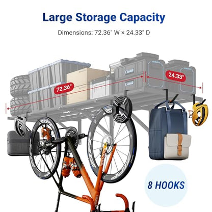 FLEXIMOUNTS 2-Pack 2x6ft Heavy Duty Garage Wall Shelving, 1200lbs Capacity, Garage Shelving Wall Mounted with 8 Hooks, Storage for Power Tools, Garden Supplies, Storage Bins, Lite Series - size: 2pack 2x6ft w/ 8 hooks-1200lbs
