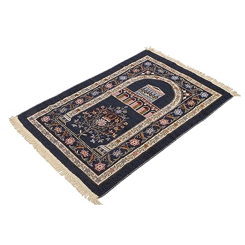 Omabeta Islamic Muslim Prayer Rug Travel Prayer Mat, Portable Prayer Carpet with Tassel Design for Men Women Ramadan, 70x110cm (Navy Blue)