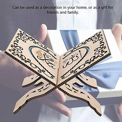 Gavigain Quran Folding Stand Vintage Wooden Carved Book Organizer Collapsable for Muslim Prayer