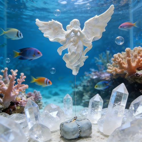 Floating Fish Tank Decorations,Aquarium Angel Decor - White Angel Ornament with Simulated Stone Weight,Betta Fish Tank Decorations,Cool Aquarium Decor for Beginner Fish Tanks