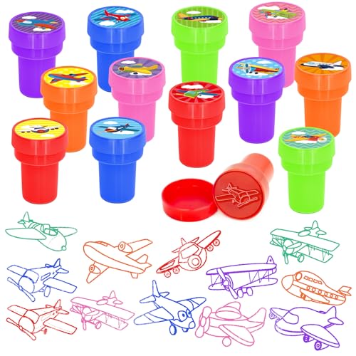 Cinrobiye 24 Pcs Airplane Stampers Party Favor Set, Cute Aviation Theme Stamps for Kids Birthday Party, Classroom Rewards, Carnival Prizes, Goody Bag Fillers, Travel & Sky Adventure Party Supplies - color: Airplane