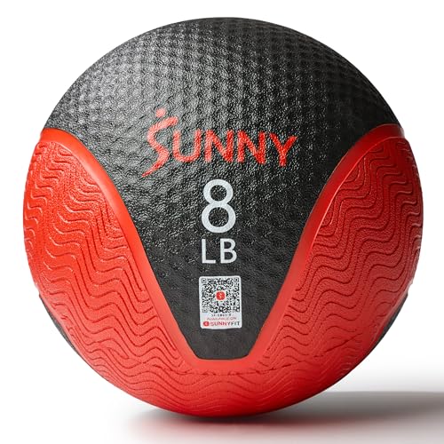 Sunny Health & Fitness 10 LB Medicine Ball with Premium Dual Textured Grip | 4-30LB Weighted Rubber Medicine Ball, Bouncing Wall Ball, Slam Ball Workouts, Throws Squats Core Strength Training - size: 8 LB
