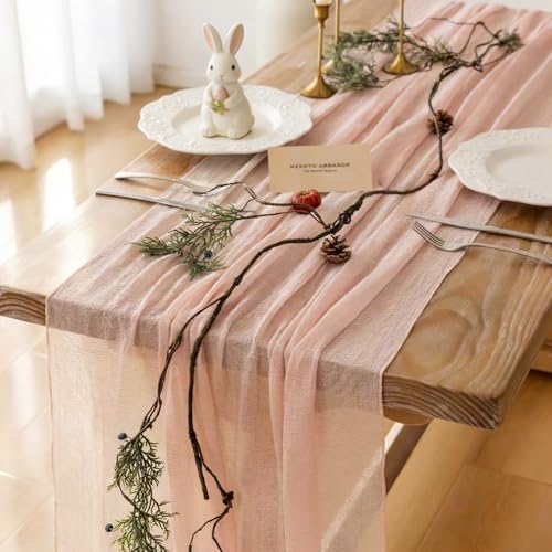 10Pcs Pink Cheesecloth Table Runner 120 Inches for Wedding Party Decor - color: Blush Pink, size: 35"x120"(Pack of 10)