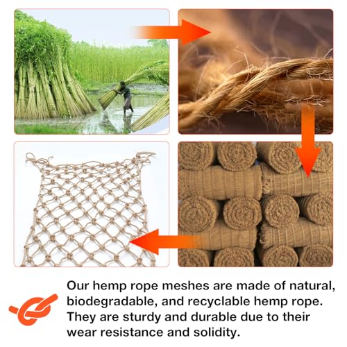 Hemp Rope Net (6ftx18ft) Heavy Duty Natural Jute Rope Net Climbing Safety Rope Netting Balcony Stairs Fence Garden Playground Protection Net Indoor & Outdoor Decor Rope Net - size: 6ftx18ft