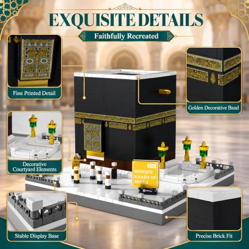Mosque Kaaba of Mecca Building Blocks Sets Islamic Architecture Model Toys for Adults and Kids World Famous Landmark Building Kits Eid Gifts for Muslim 446PCS - style: Mosque Kaaba of Mecca