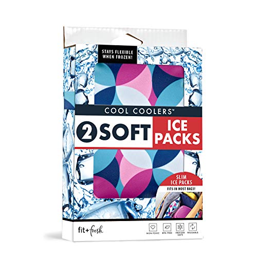 Fit & Fresh Cool Coolers 2 Pack Soft Ice for Lunch Bags, Flexible Stretch Nylon, Durable, Reusable Lunch Box Ice Packs, Soft Ice, Reusable Freezer Packs, Lunch Ice, Easy to Clean, Geo & Navy - color: Geo & Navy (2 Pack), size: Standard